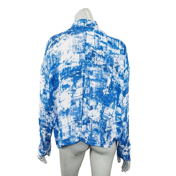 HELMUT LANG Women's Button up Shirt Blue white Print Long Sleeve - Picture 4 of 7